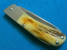 STAG HANDLE FINGER CUSTOM LOCKBACK BAREHEAD FOLDING HUNTER HUNTING SKINNING POCKET KNIFE KNIVES OLD