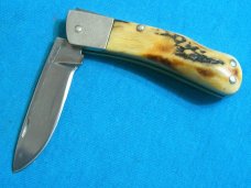 STAG HANDLE FINGER CUSTOM LOCKBACK BAREHEAD FOLDING HUNTER HUNTING SKINNING POCKET KNIFE KNIVES OLD
