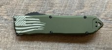 Guardian Tactical RECON-ELITE OTF Auto Knife Tanto OD Green (4" Black Serr) w/flag graphic