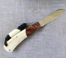 Mhara Native.,N690,..4".coa& box,Purple Heartwood Bolsters..Hippo Ivory Scales..lanyard w/ivory bead