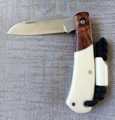 Mhara Native.,N690,..4".coa& box,Purple Heartwood Bolsters..Hippo Ivory Scales..lanyard w/ivory bead