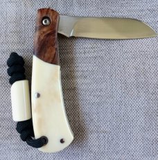 Mhara Native.,N690,..4".coa& box,Purple Heartwood Bolsters..Hippo Ivory Scales..lanyard w/ivory bead
