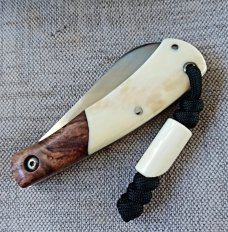 Mhara Native.,N690,..4".coa& box,Purple Heartwood Bolsters..Hippo Ivory Scales..lanyard w/ivory bead