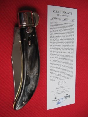 Quality Italian Unique Mechanism LEPRE Horn Knife Limited Edition 2015 MANIAGO ITALY w/Certificate