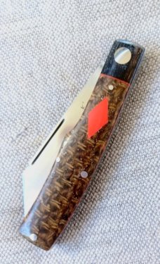 K'roo Mac Custom..Beanbag and Rag Micarta..Rwl34..red accents and shield..3.75..coa and slip 