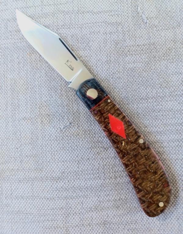 K'roo Lanny Clip Custom..Beanbag and Rag Micarta..Rwl34..red accents and shield..3.75..coa and slip 