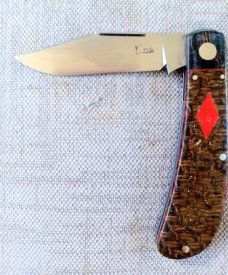K'roo Lanny Clip Custom..Beanbag and Rag Micarta..Rwl34..red accents and shield..3.75..coa and slip 