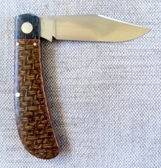 K'roo Lanny Clip Custom..Beanbag and Rag Micarta..Rwl34..red accents and shield..3.75..coa and slip 