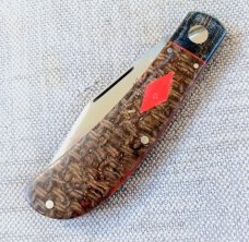 K'roo Lanny Clip Custom..Beanbag and Rag Micarta..Rwl34..red accents and shield..3.75..coa and slip 