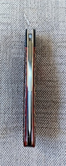 K'roo Lanny Clip Custom..Beanbag and Rag Micarta..Rwl34..red accents and shield..3.75..coa and slip 