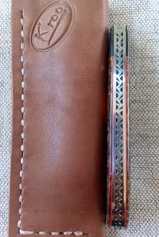 K'roo Lanny Clip Custom..Beanbag and Rag Micarta..Rwl34..red accents and shield..3.75..coa and slip 