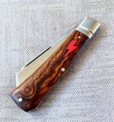 K'roo Custom Jackal Knife,,3.75..Desert Ironwood...rwl34. Filework..red G10 spacers/liners..coa/slip