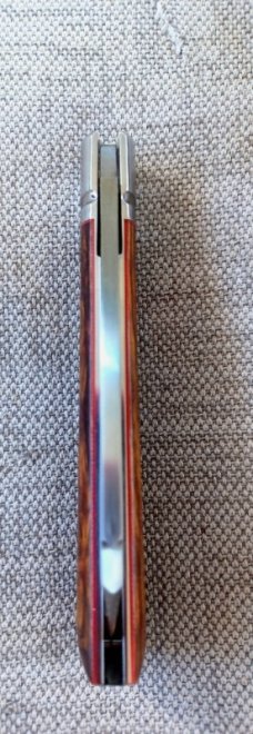 K'roo Custom Jackal Knife,,3.75..Desert Ironwood...rwl34. Filework..red G10 spacers/liners..coa/slip