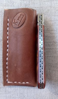 K'roo Custom Jackal Knife,,3.75..Desert Ironwood...rwl34. Filework..red G10 spacers/liners..coa/slip