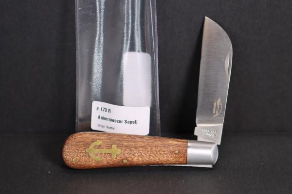 Otter Anchor Knife 173 R Small Stainless, Sapeli, Brass Anchor Otter Anchor Knife 173 R Small Stainless, Sapeli, Brass Anchor