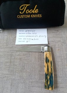Bobby Toole Mammoth Ivory Native Slipjoint..New, CPM-154 ,4 " .coa and pouch..real color in this one