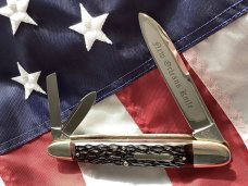 Bulldog Brand 3 Blade Angelo Saxon Knife Whittler w Beautiful Red Bone Handles & New Orleans Etch