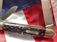 Bulldog Brand 3 Blade Angelo Saxon Knife Whittler w Beautiful Red Bone Handles & New Orleans Etch