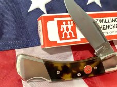 Vintage J A Henckels 4 1/4” Folding Lock Back Hunting/Hunter Knife w/ Tortoise Handles NOS