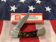 Vintage J A Henckels 4 1/4” Folding Lock Back Hunting/Hunter Knife w/ Tortoise Handles NOS