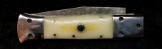 White Linen Micarta with damascus fighting blade, filework 