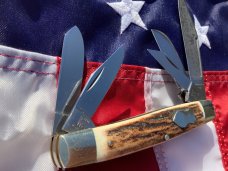 1998 Large nearly 4 & 1/2" Bulldog Brand 5 Blade Knife w/ Great Stag Handles -NOS & NM