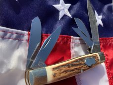 1998 Large nearly 4 & 1/2" Bulldog Brand 5 Blade Knife w/ Great Stag Handles -NOS & NM