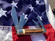 1998 Large nearly 4 & 1/2" Bulldog Brand 5 Blade Knife w/ Great Stag Handles -NOS & NM