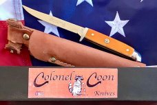 Colonel Coon 6 & 1/4" Fixed Blade Knife w/ Nice Bone Handles +Original Sheath & Box -One of 200