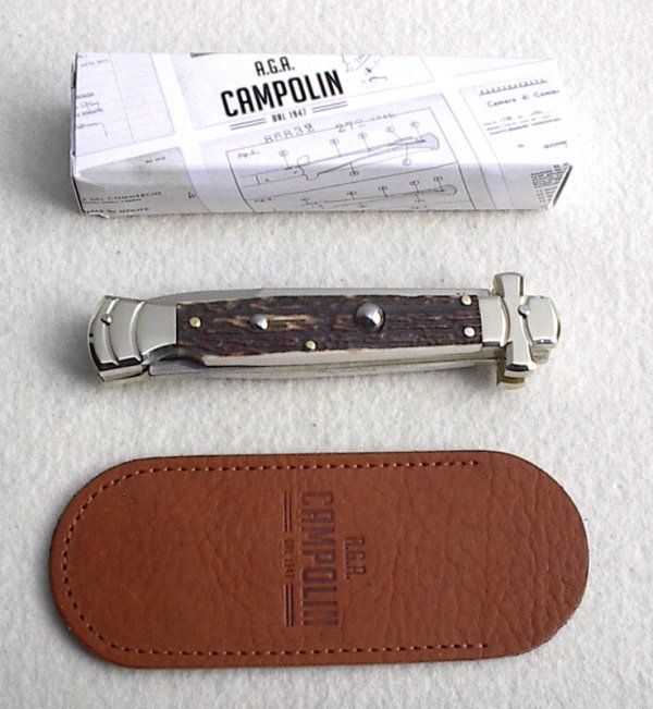 NEW A.G.A. CAMPOLIN 9" MALTESE GENUINE STAG MODIFIED BAYONET BLADE NICKEL SILVER BOLSTERS - W/POUCH
