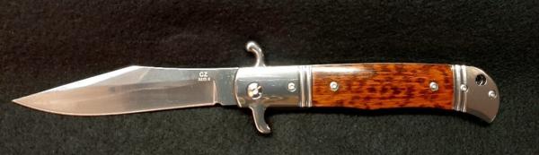 Original CZ Czech Hidden Release knife in rare Snakewood handles.