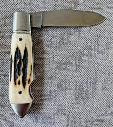 Vincenzo Balistreri Sambar Stag Bullet Head Easy Open.3.75"...Fluted bolsters..AEB-L..coa..slip.