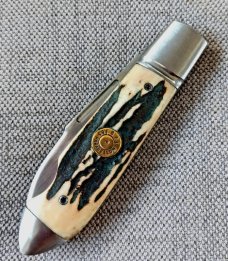 Vincenzo Balistreri Sambar Stag Bullet Head Easy Open.3.75"...Fluted bolsters..AEB-L..coa..slip.