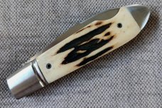 Vincenzo Balistreri Sambar Stag Bullet Head Easy Open.3.75"...Fluted bolsters..AEB-L..coa..slip.