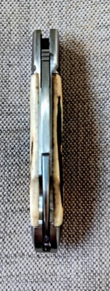 Vincenzo Balistreri Sambar Stag Bullet Head Easy Open.3.75"...Fluted bolsters..AEB-L..coa..slip.