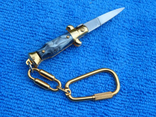 2-3/4" Horn 24kt Gold Mini Stiletto Keychain Knife -made in italy