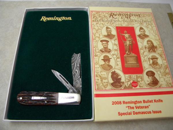 Remington UMC USA 2008 RB473 Amber Bone Damascus Razor Barlow Knife 