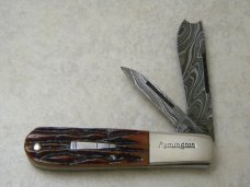 Remington UMC USA 2008 RB473 Amber Bone Damascus Razor Barlow Knife 