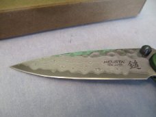 Mcusta Green Anodized Aluminum Liner Lock Damascus Model # MC-0163D