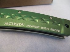 Mcusta Green Anodized Aluminum Liner Lock Damascus Model # MC-0163D