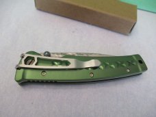 Mcusta Green Anodized Aluminum Liner Lock Damascus Model # MC-0163D