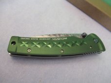 Mcusta Green Anodized Aluminum Liner Lock Damascus Model # MC-0163D