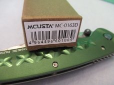 Mcusta Green Anodized Aluminum Liner Lock Damascus Model # MC-0163D