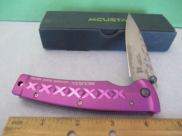 Mcusta Japanese Bush Sword Purple Anodized Aluminum Liner Lock Damascus Model MC-0162D Mcusta Japanese Bush Sword Purple Anodized Aluminum Liner Lock Damascus Model MC-0162D