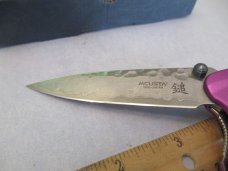 Mcusta Japanese Bush Sword Purple Anodized Aluminum Liner Lock Damascus Model MC-0162D