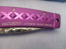 Mcusta Japanese Bush Sword Purple Anodized Aluminum Liner Lock Damascus Model MC-0162D