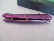 Mcusta Japanese Bush Sword Purple Anodized Aluminum Liner Lock Damascus Model MC-0162D