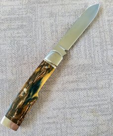 Bobby Toole Mammoth Bent Gunstock Spear..Cpm154..3 15/16"..fluted Integral Bolsters..coa and pouch.