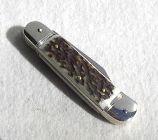 OLDER 8cm HUBERTUS SOLINGEN GERMANY GENUINE STAG LEVER LOCK WITH BOX & PAPER WORK WRITTEN IN GERMAN