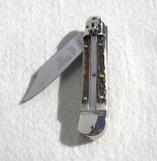 OLDER 8cm HUBERTUS SOLINGEN GERMANY GENUINE STAG LEVER LOCK WITH BOX & PAPER WORK WRITTEN IN GERMAN